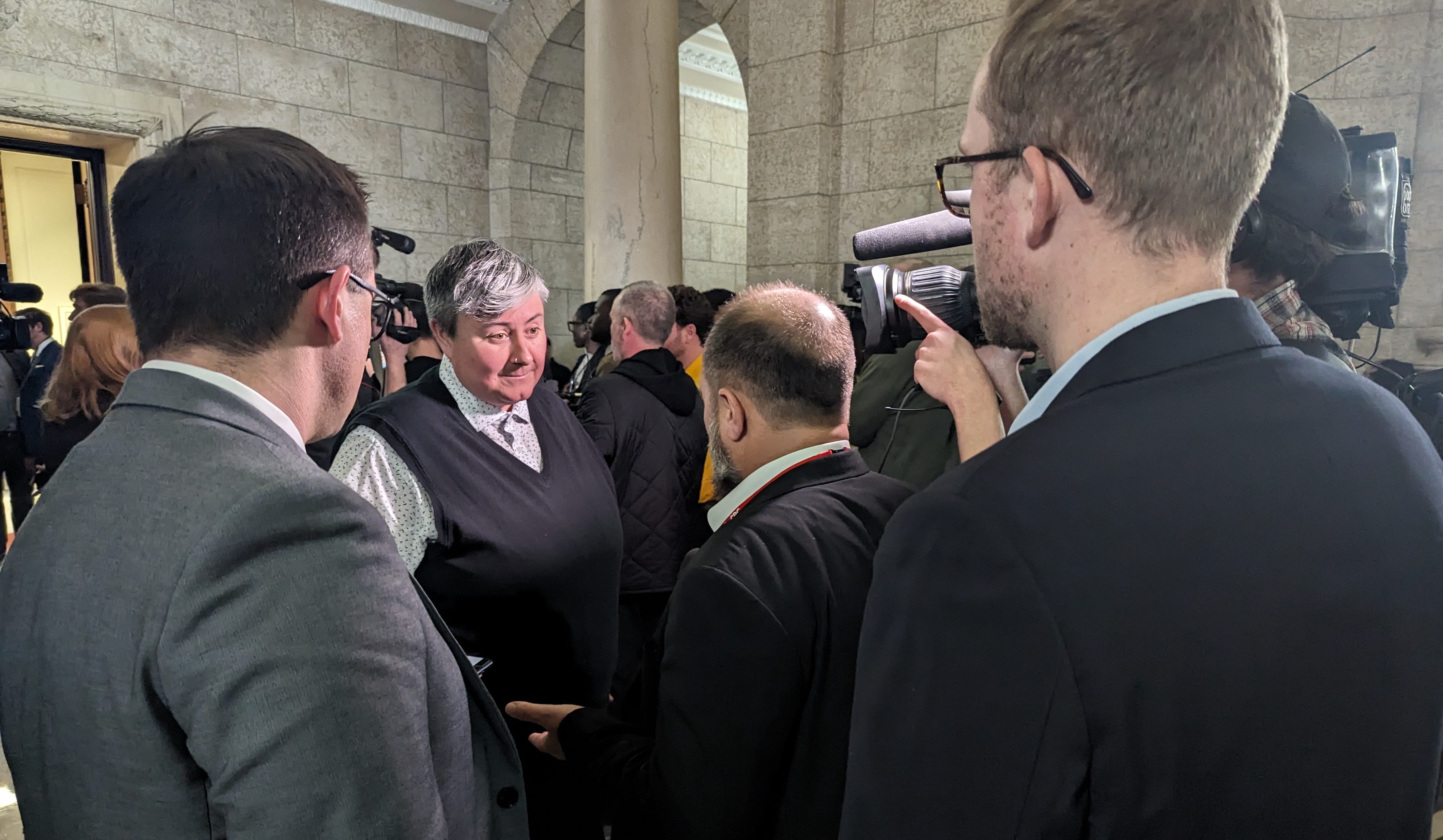 Gina McKay speaks to media at the Manitoba Budget
