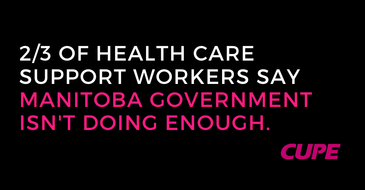 "Two-thirds of health care support workers say Manitoba government isn’t doing enough to keep them safe at work, according to CUPE member survey" thumbnail